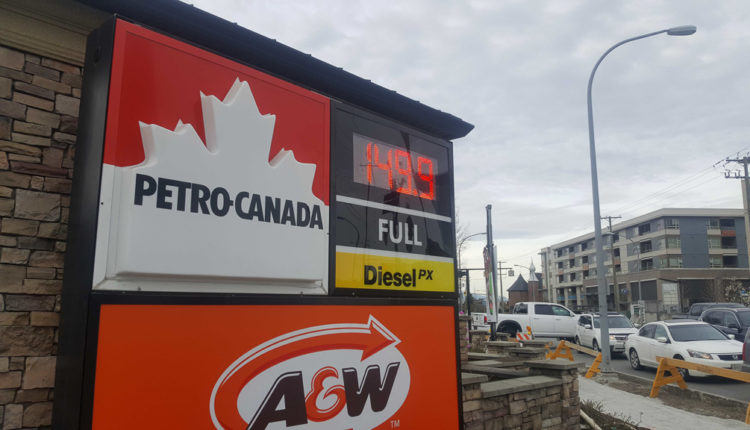 Gas price displayed at Petro-Canada station in Richmond Tuesday. Photo by Nathan Gan