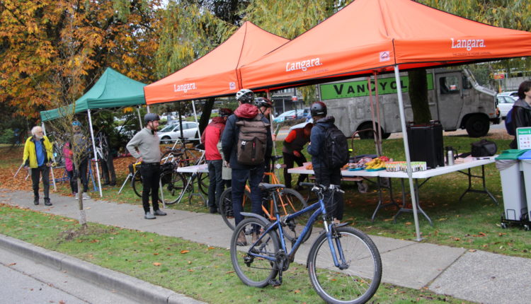 Cyclists by main tent