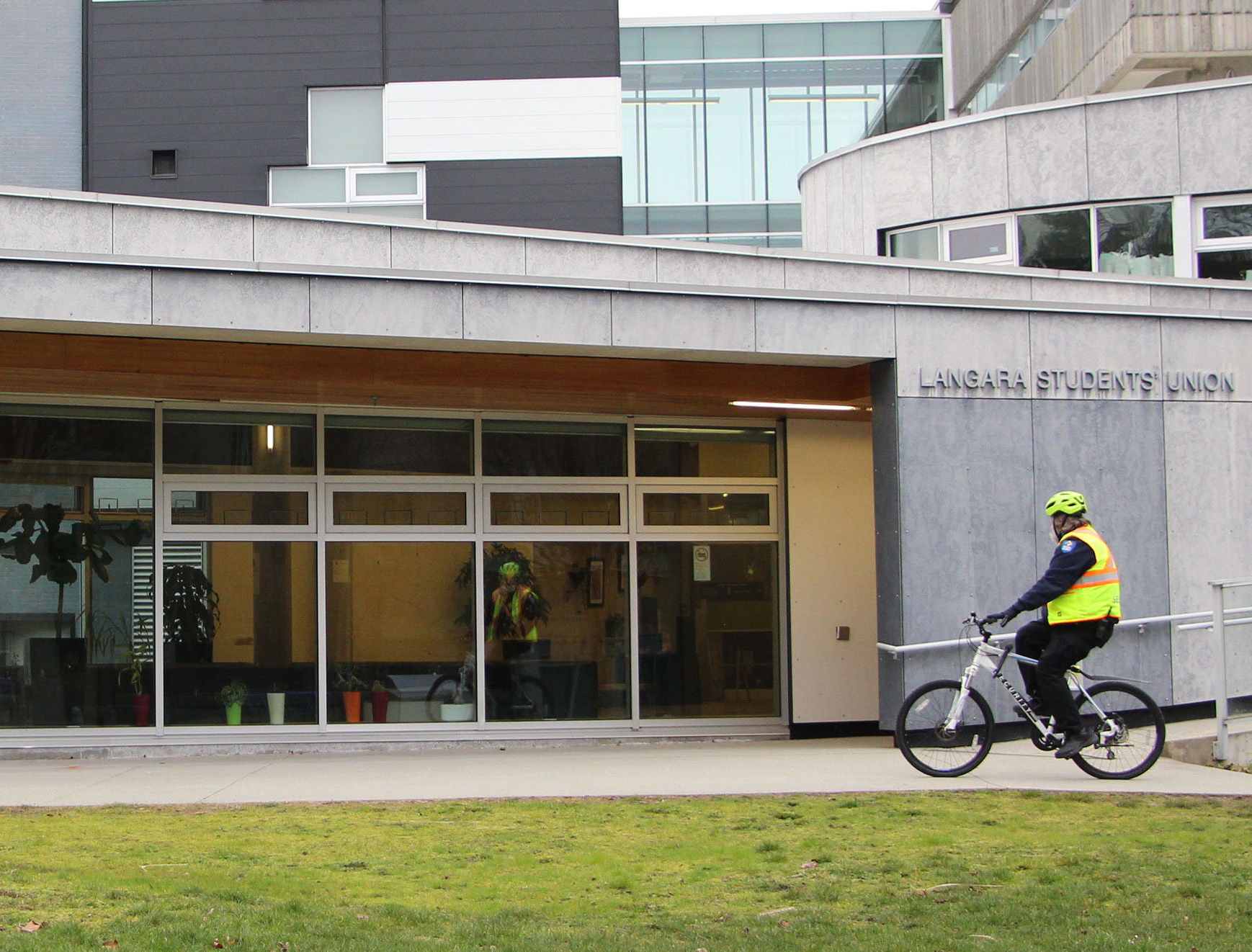 Campus security checking on the Langara Student Union building at Langara College.