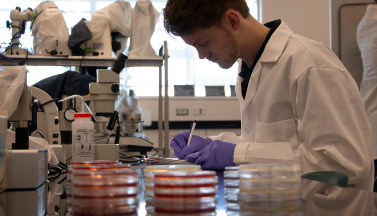 Brendan Reade works on a project at the Langara Applied Research Centre.