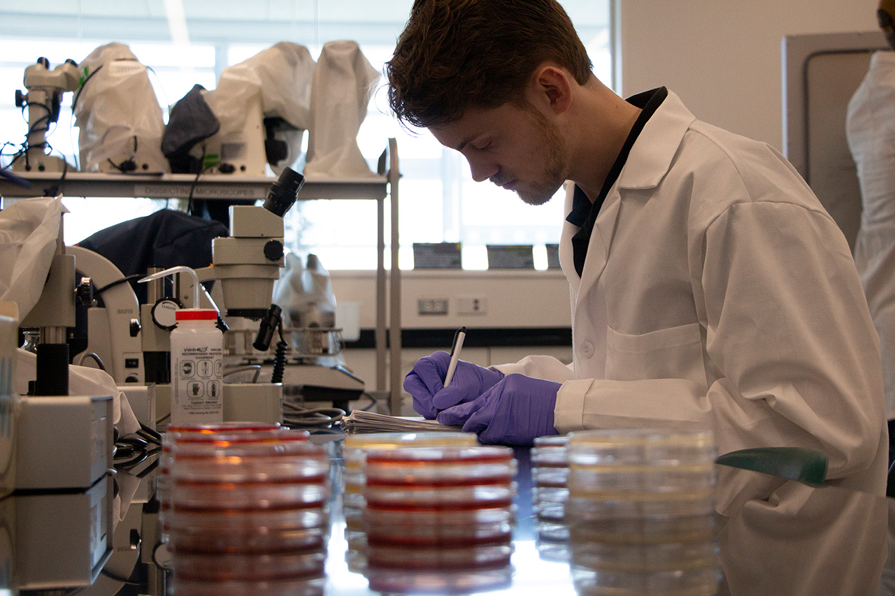 Brendan Reade works on a project at the Langara Applied Research Centre.