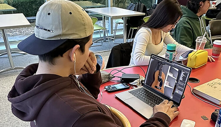 Student working an assignment after class